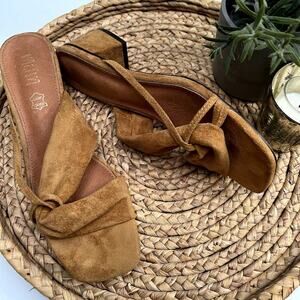 Miim‎ Brown Genuine Leather Suede Square Toe Sandal Size 10